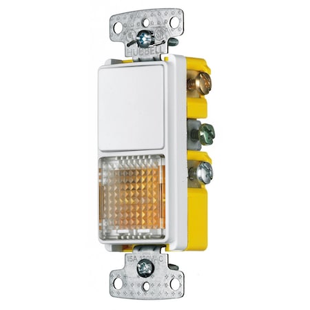 Hubbell Wiring Device-Kellems Combination Devices, Residential Grade, Decorator Series, 1) Single Pole Rocker, 1) Pilot Light, 15A 120V AC, Side Wired RCD109W